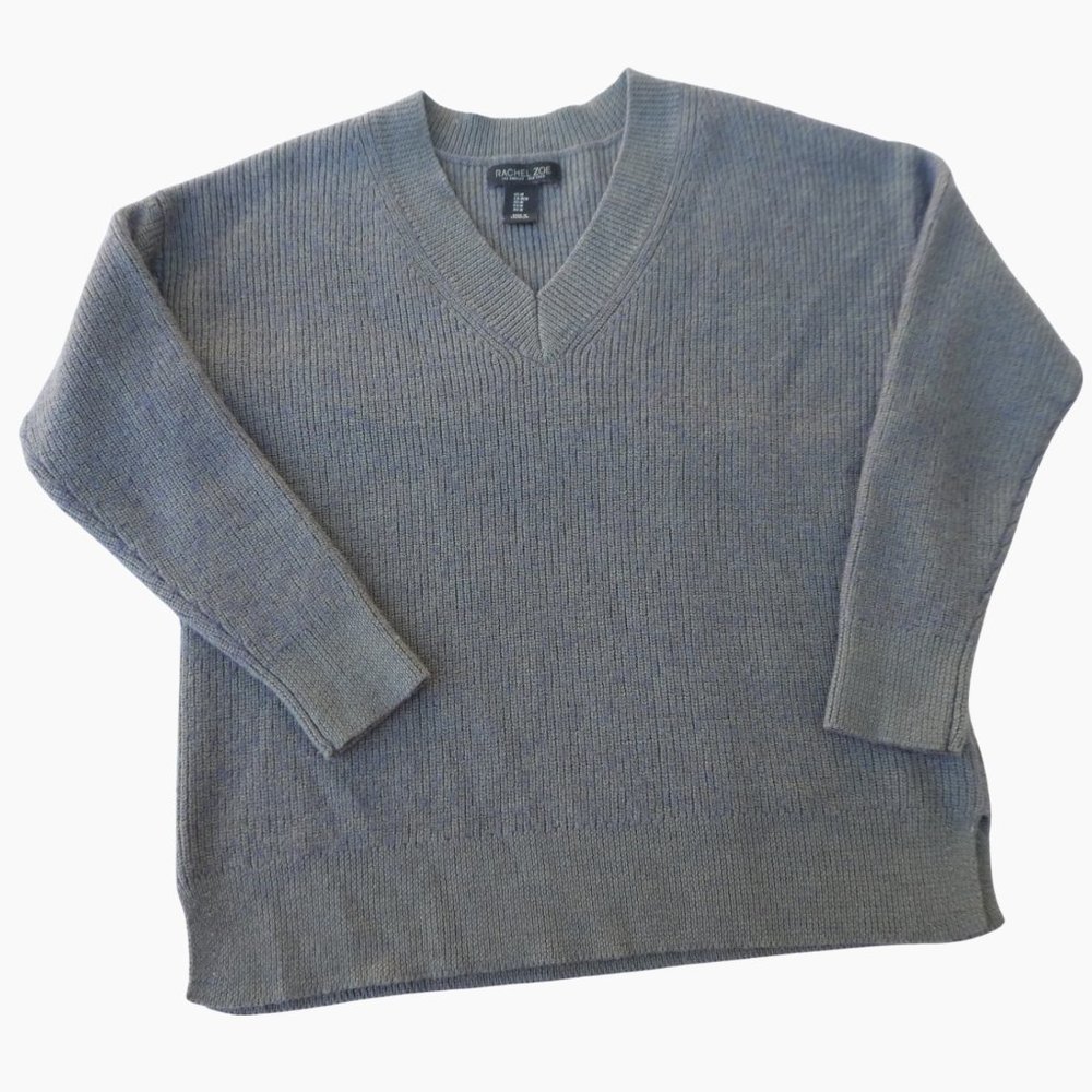 MeRiNo WooL Blend Rachel Zoe V-Neck Knit Sweater Side Vents Purple Marbling M